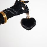 Heart Fur Pom Pom Keychain in Noir