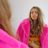 Luinluland X M&A Artificial Fur Coat in Neon Pink