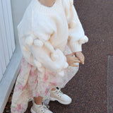 Masie Girls Pom Pom Sweater in Vanilla