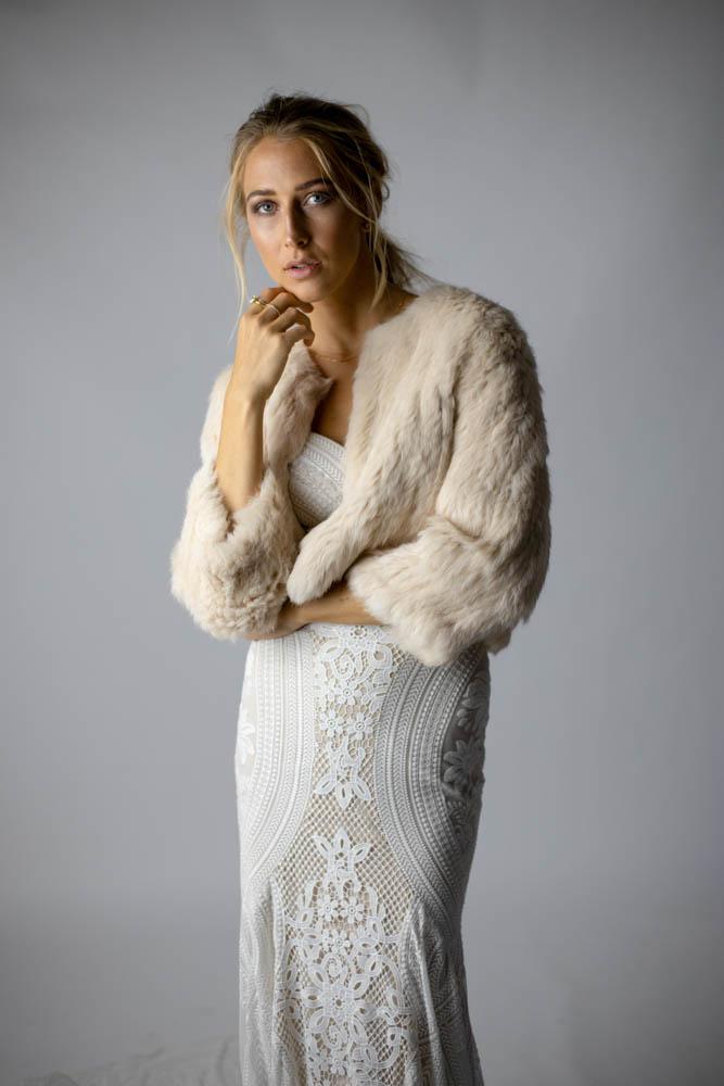 Laci Rabbit Fur Jacket 3/4 in Shell - Mode & Affaire
