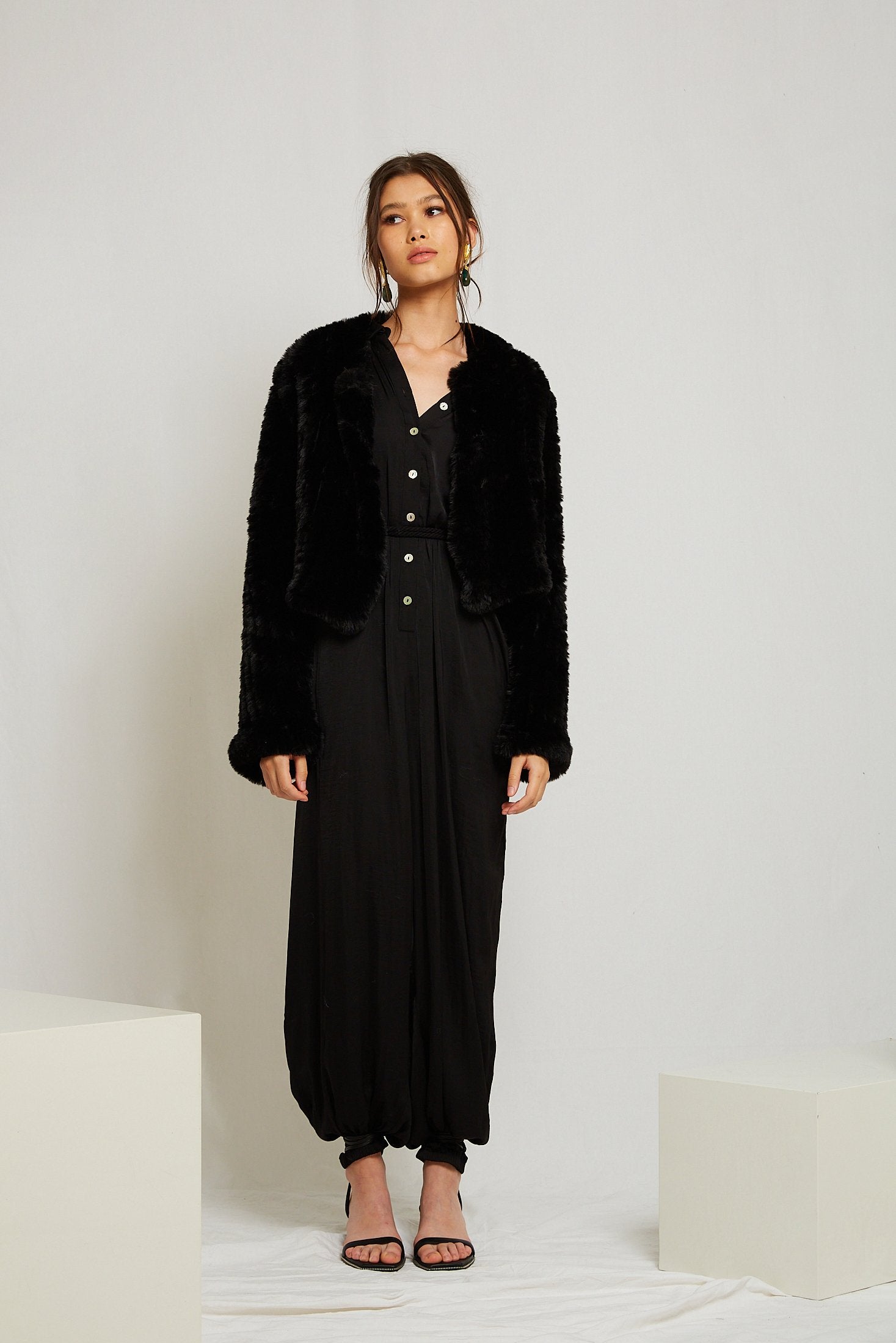 Macie Faux Long Sleeve Jacket in Onyx - Mode & Affaire