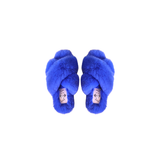 Lexi Fluffy Faux Fur Slippers in Cobalt