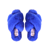 Lexi Fluffy Faux Fur Slippers in Cobalt