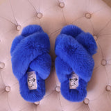 Lexi Fluffy Faux Fur Slippers in Cobalt