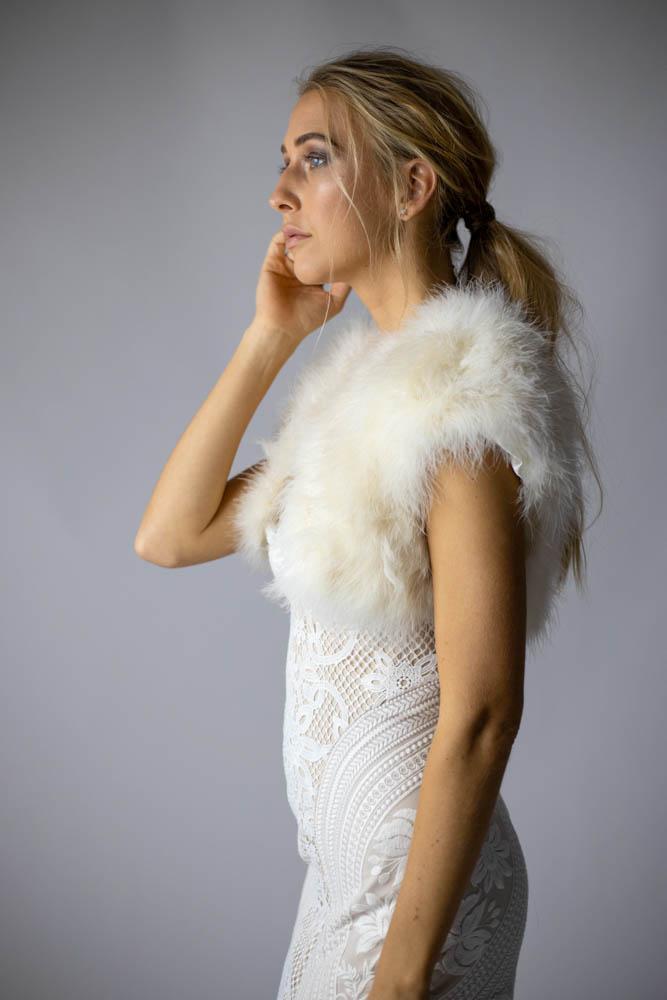 Plume Champagne Feather Bolero - Mode & Affaire