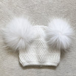 Angora Baby Beanie with Double Fur Pom in Snowflake - Mode & Affaire