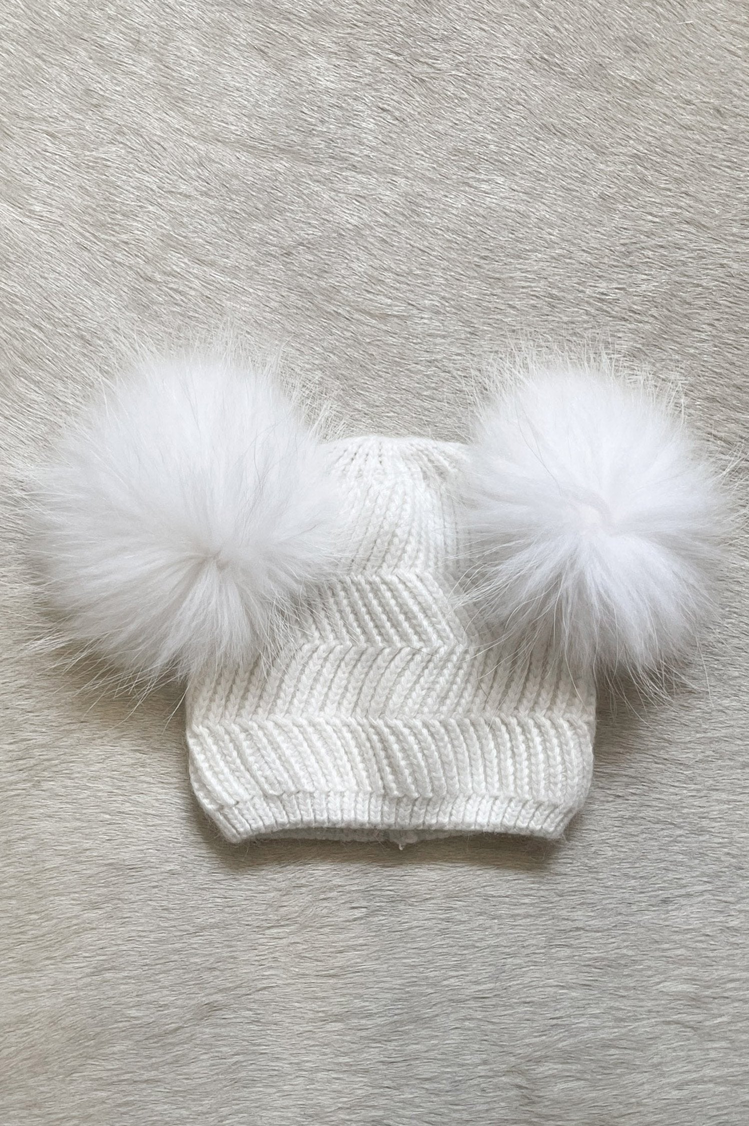 Angora Baby Beanie with Double Fur Pom in Snowflake - Mode & Affaire