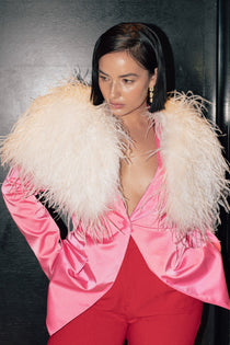 Delphine Ostrich Feather Capelet in Snow - Mode & Affaire