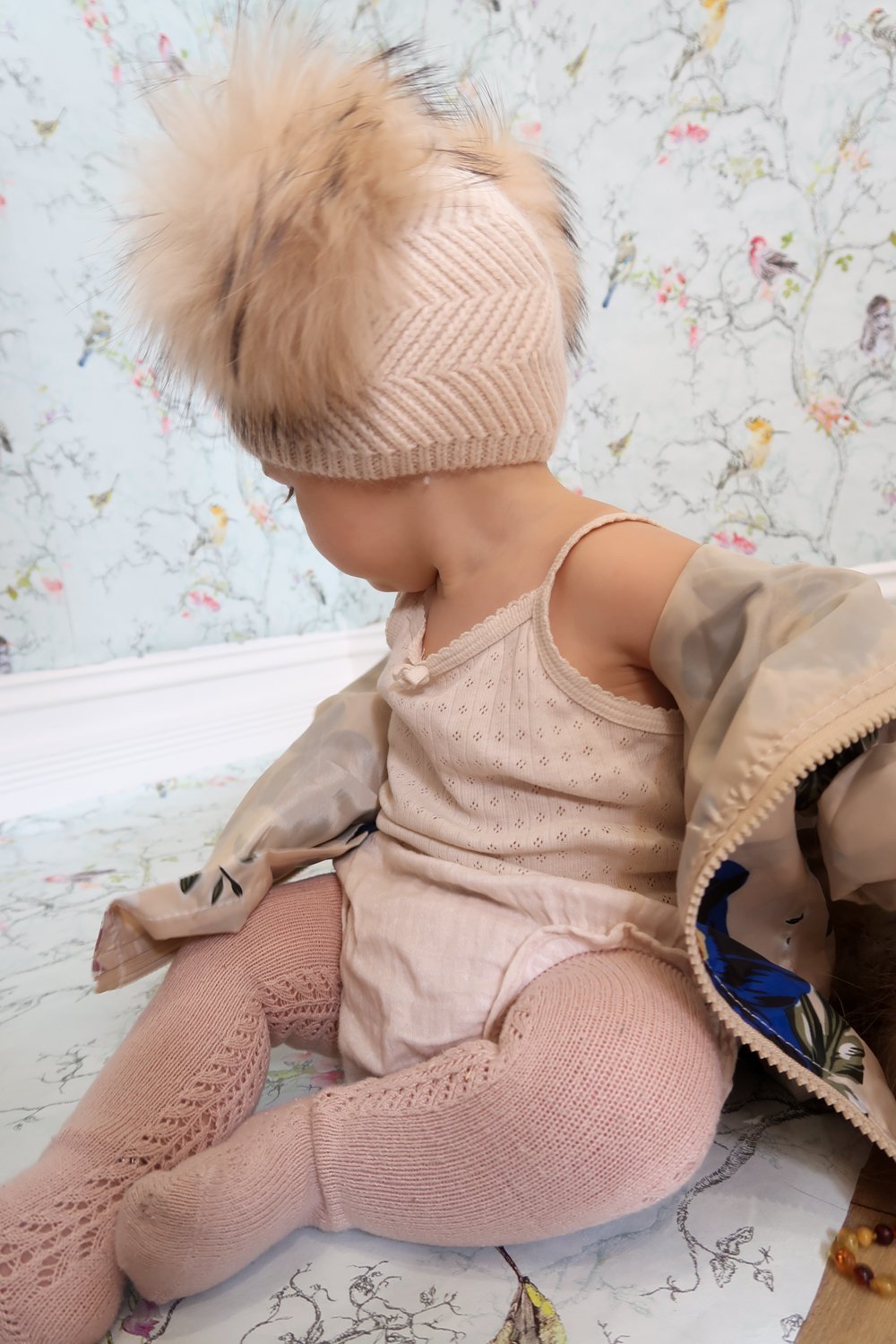 Baby Beanie Double Pom in Oatmeal - Mode & Affaire