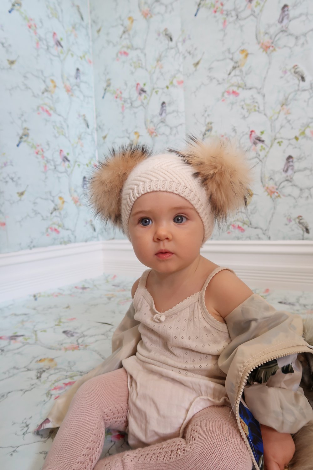Baby Beanie Double Pom in Oatmeal - Mode & Affaire