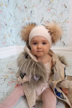Baby Beanie Double Pom in Oatmeal - Mode & Affaire