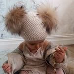 Baby Beanie Double Pom in Oatmeal - Mode & Affaire
