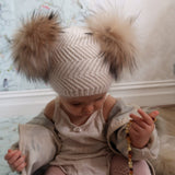 Baby Beanie Double Pom in Oatmeal - Mode & Affaire