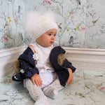 Angora Baby Beanie with Double Fur Pom in Snowflake - Mode & Affaire