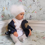 Angora Baby Beanie with Double Fur Pom in Snowflake - Mode & Affaire
