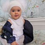 Angora Baby Beanie with Double Fur Pom in Snowflake - Mode & Affaire