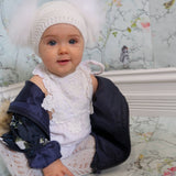 Angora Baby Beanie with Double Fur Pom in Snowflake - Mode & Affaire