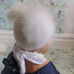 Angora Baby Beanie with Double Fur Pom in Snowflake - Mode & Affaire