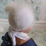 Angora Baby Beanie with Double Fur Pom in Snowflake - Mode & Affaire