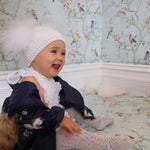 Angora Baby Beanie with Double Fur Pom in Snowflake - Mode & Affaire